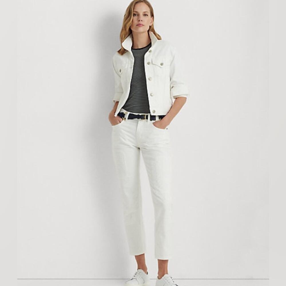 NWT Lauren Ralph Lauren Eyelet Patchwork Relaxed Jeans White Womens Size 14 - Picture 5 of 8